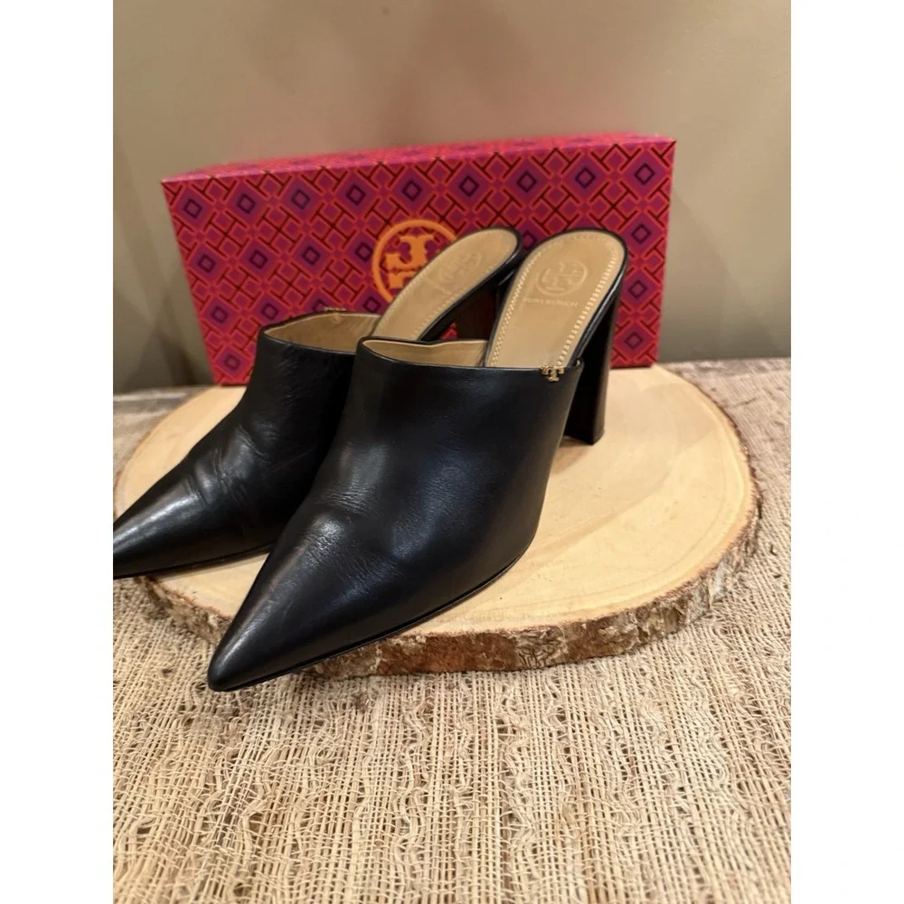 Tory Burch Penelope Black Mule Pumps Pointed Toe‎ Shoes in Black Size 10 369$